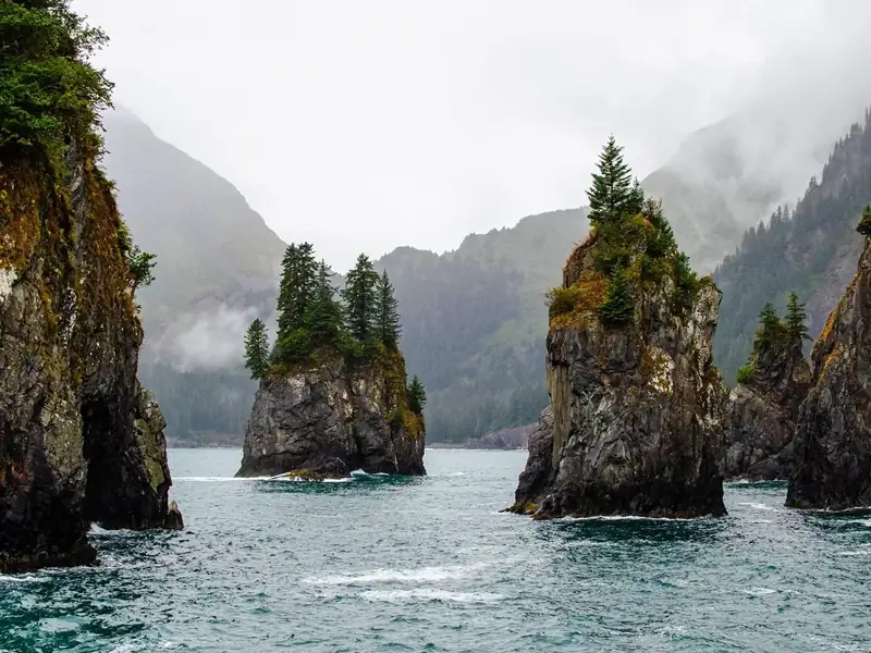 Sea stacks rise from the ocean