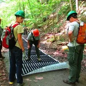 Boy Scout volunteers building an accessible trail
